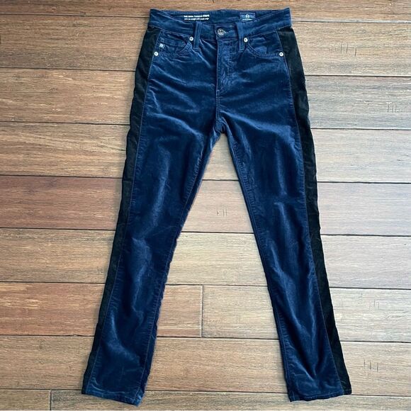 AG Adriano Goldschmied The Mari Tuxedo Stripe Deep Trenches Velvet Pants Sz 26R - Picture 2 of 13